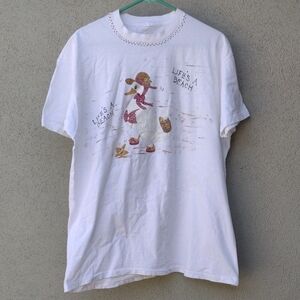 Vintage Hand Painted Life's A Beach Duck White T-shirt Women's XL